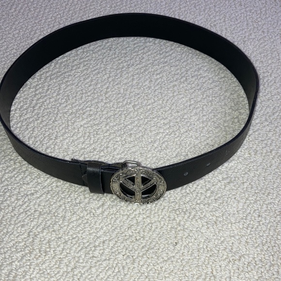 Peace Sign Metal Buckle Leather Belt Made in USA Size Large main image 8